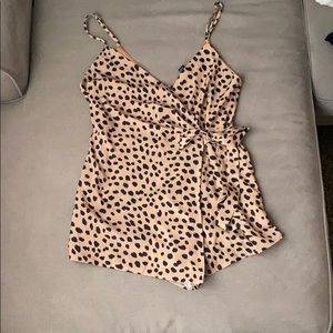 Animal print wrap front romper